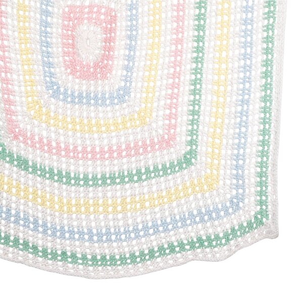 Handmade Pastel Crochet Blanket Throw Baby Nursery Colorful Classic Open Knit - Picture 4 of 5